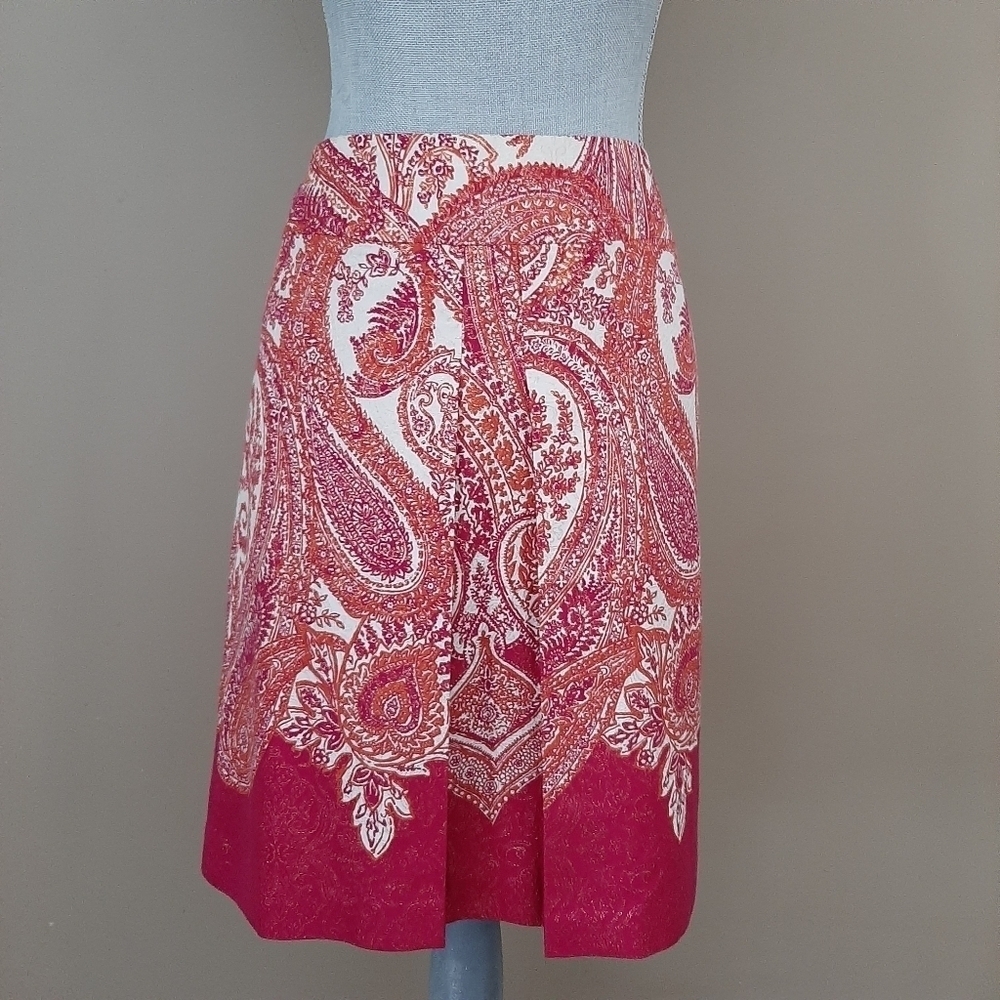 ​Ann Taylor Paisley Print A-Line Skirt Pink Coral Size 8